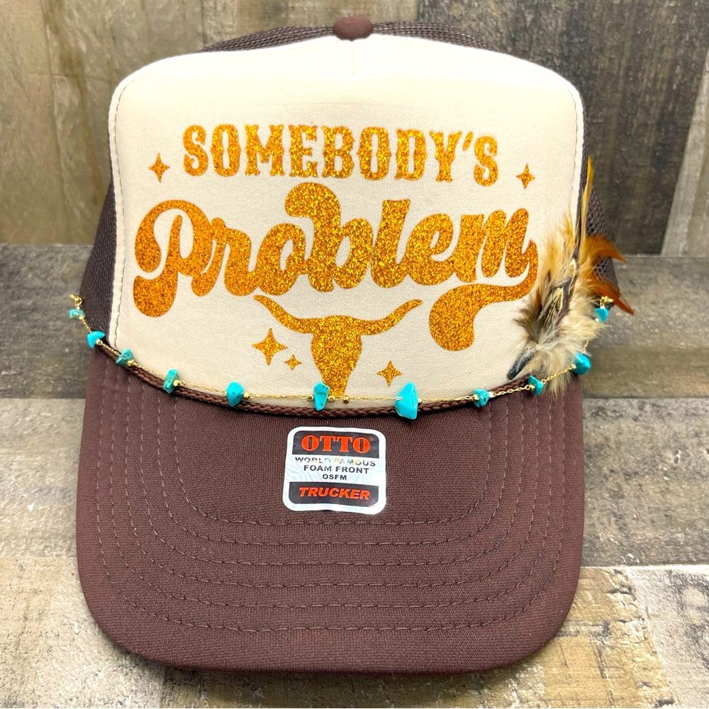 OTTO Trucker Hat - Somebody's Problem - Brown & Cream with Gold Glitter